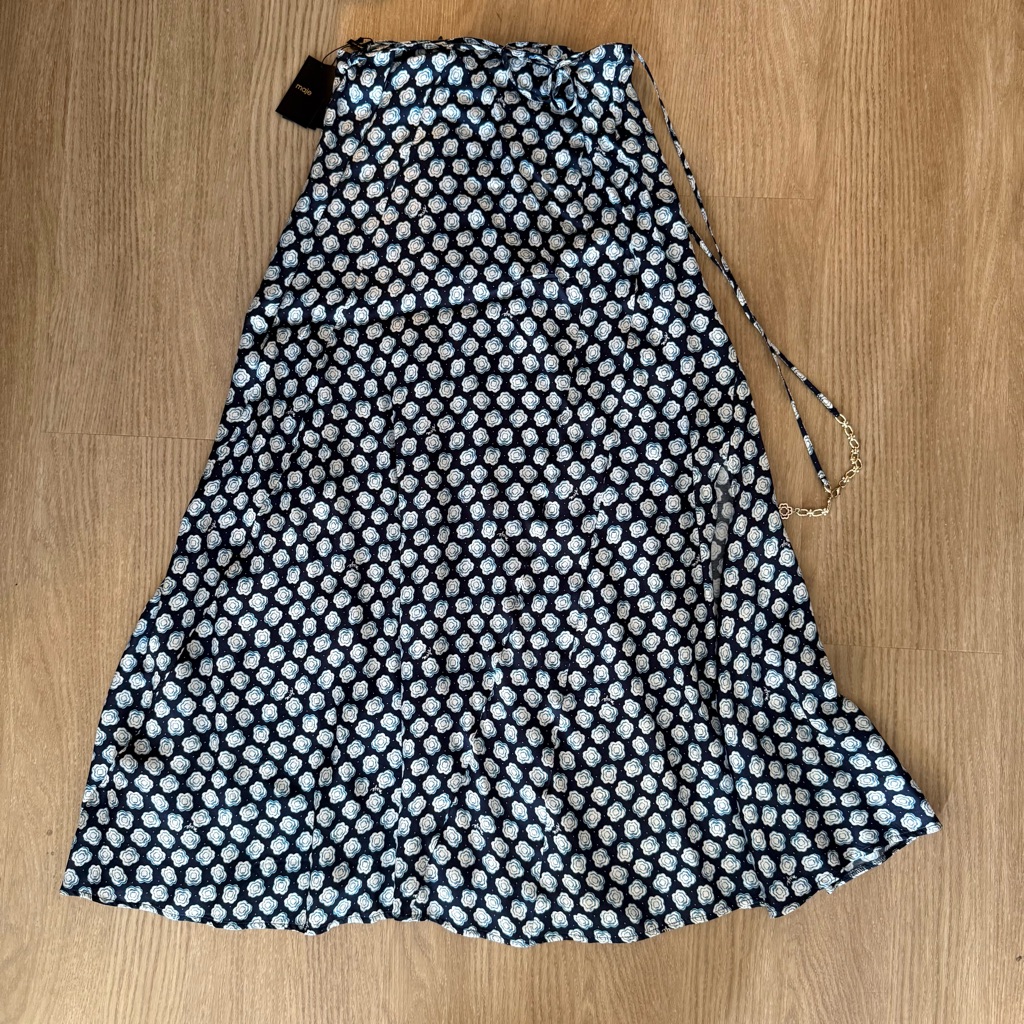 Maje Navy A-Line Skirt With White Floral Dot Print